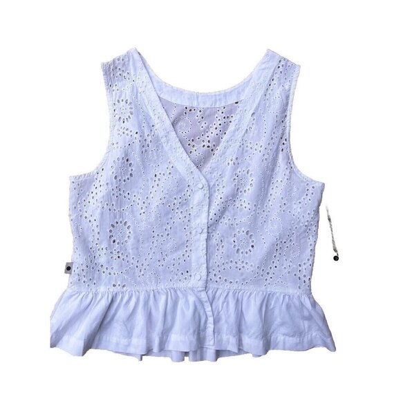 Rhythm Women's White Cotton Jungle Floral Eyelet Sleeveless Tank Top - Picture 5 of 16